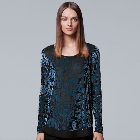 Simply Vera Vera Wang Tops - Simply Vera Vera Wang Blue and Black Long Sleeve Velvet Top